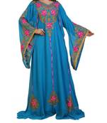 turquoise georgette embroidered zari work islamic kaftans