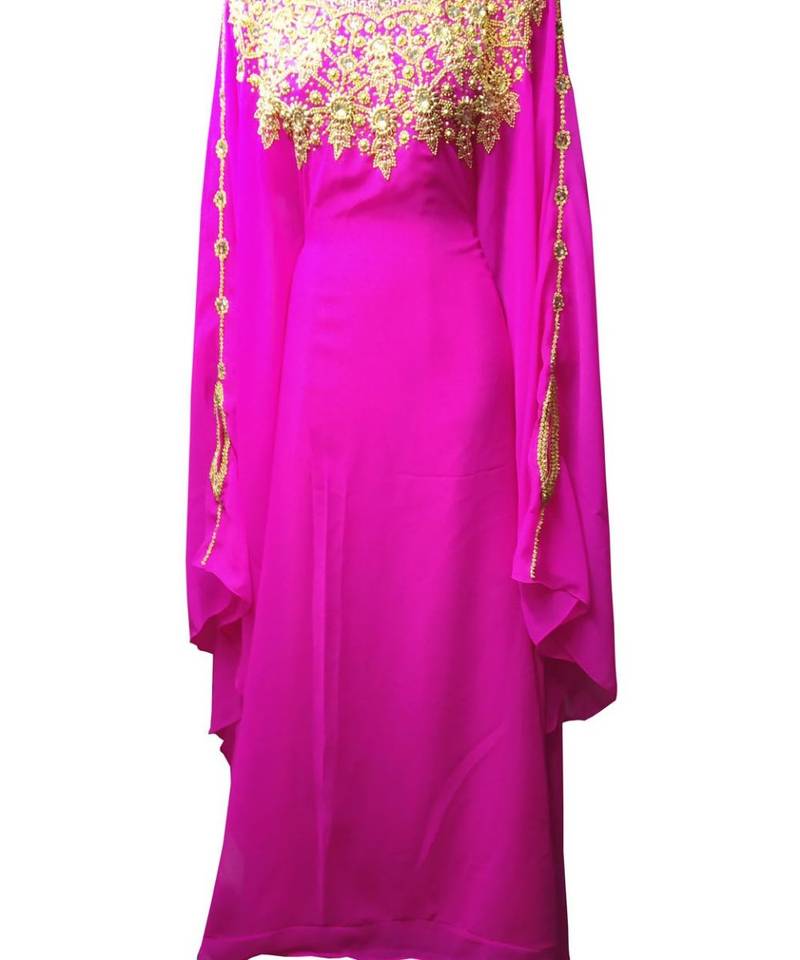 pink georgette embroidered zari work islamic kaftans