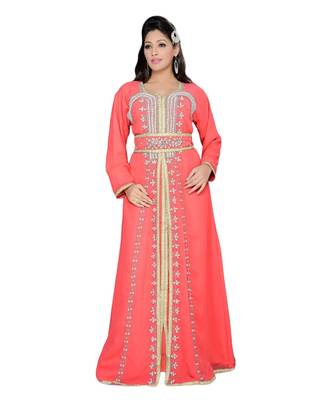 Coral Georgette Embroidered Zari Work Islamic Kaftans 1