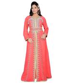 Coral Georgette Embroidered Zari Work Islamic Kaftans