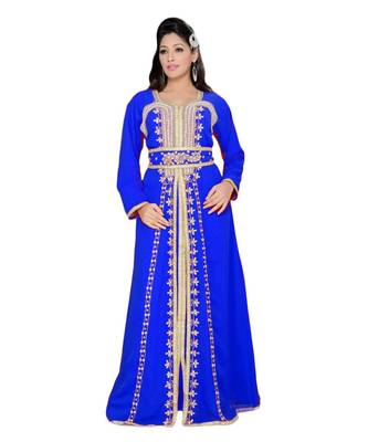 Royal Blue Georgette Embroidered Zari Work Islamic Kaftans 1