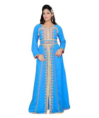 Blue Georgette Embroidered Zari Work Islamic Kaftans 1