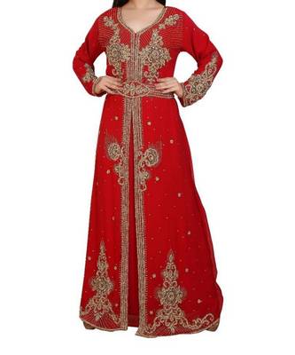 red georgette embroidered zari work islamic kaftans 1