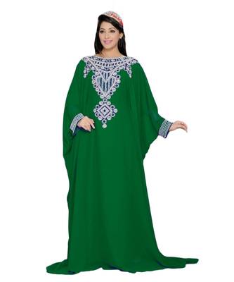 Green Georgette Embroidered Zari Work Islamic Kaftans 1