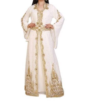 white georgette embroidered zari work islamic kaftans 1