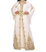 white georgette embroidered zari work islamic kaftans