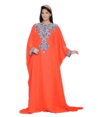 Coral Georgette Embroidered Zari Work Islamic Kaftans 1