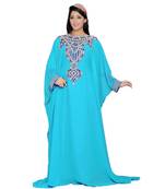 Blue Georgette Embroidered Zari Work Islamic Kaftans