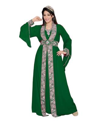 Green Georgette Embroidered Zari Work Islamic Kaftans 1