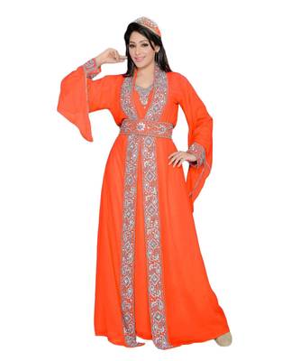Coral Georgette Embroidered Zari Work Islamic Kaftans 1