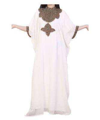 white georgette embroidered zari work islamic kaftans 1