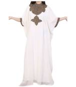 white georgette embroidered zari work islamic kaftans