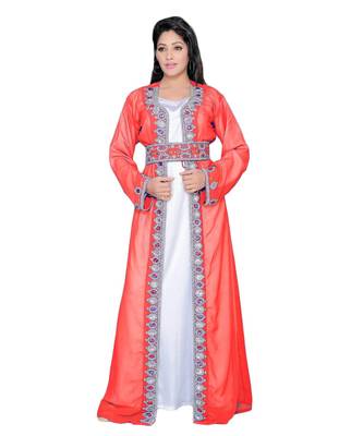 Coral Georgette Embroidered Zari Work Islamic Kaftans 1