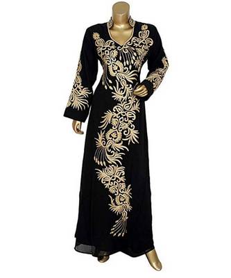 black georgette embroidered zari work islamic kaftans 1