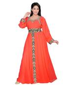 Coral Georgette Embroidered Zari Work Islamic Kaftans