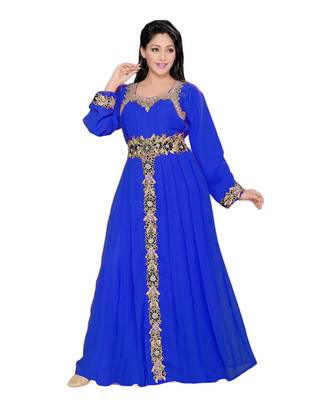 Royal Blue Georgette Embroidered Zari Work Islamic Kaftans 1