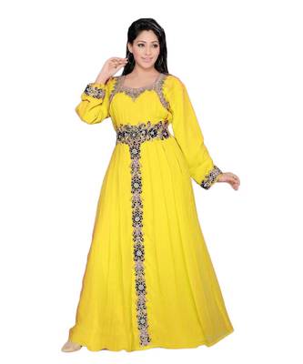 Yellow Georgette Embroidered Zari Work Islamic Kaftans 1