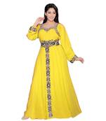 Yellow Georgette Embroidered Zari Work Islamic Kaftans
