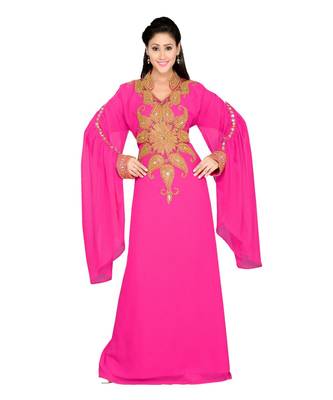 Pink Georgette Embroidered Zari Work Islamic Kaftans 1