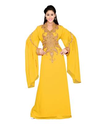 Yellow Georgette Embroidered Zari Work Islamic Kaftans 1