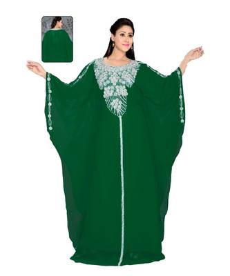 Green Georgette Embroidered Zari Work Islamic Kaftans 1