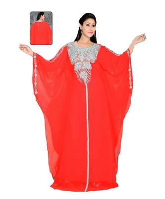 Coral Georgette Embroidered Zari Work Islamic Kaftans 1