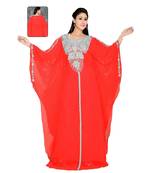 Coral Georgette Embroidered Zari Work Islamic Kaftans