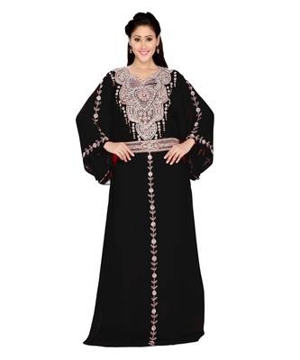 Black Georgette Embroidered Zari Work Islamic Kaftans 1