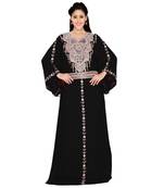 Black Georgette Embroidered Zari Work Islamic Kaftans