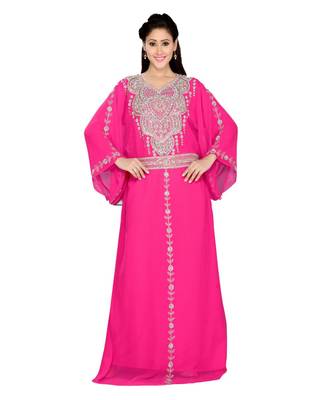 Pink Georgette Embroidered Zari Work Islamic Kaftans 1