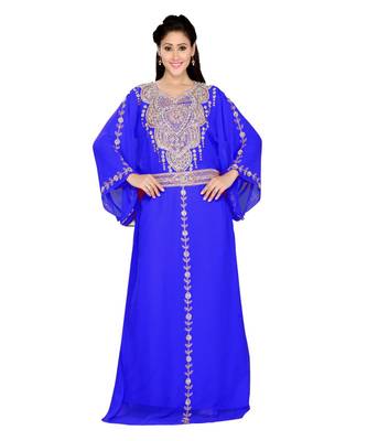 Royal Blue Georgette Embroidered Zari Work Islamic Kaftans 1