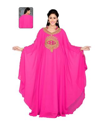 Pink Georgette Embroidered Zari Work Islamic Kaftans 1