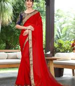 Red Plain Georgette Saree With Blouse