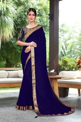Blue Plain Georgette Saree With Blouse 1