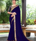 Blue Plain Georgette Saree With Blouse