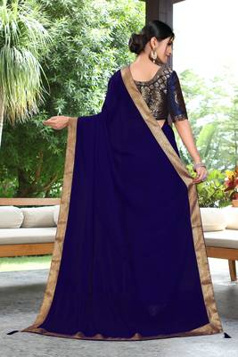 Blue Plain Georgette Saree With Blouse 2