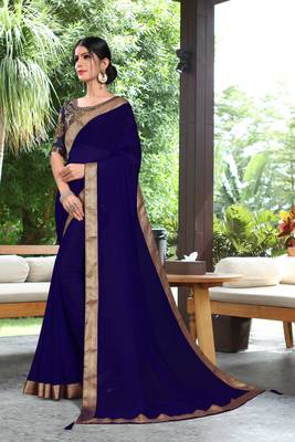 Blue Plain Georgette Saree With Blouse 3