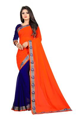 Orange Plain Georgette Saree With Blouse 1