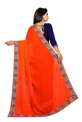 Orange Plain Georgette Saree With Blouse 2