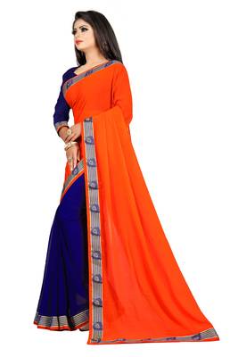 Orange Plain Georgette Saree With Blouse 3