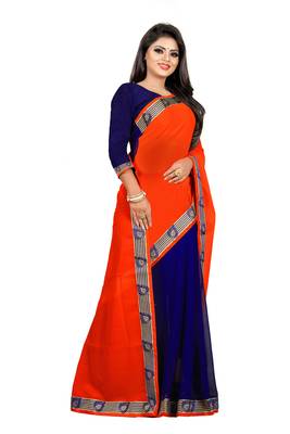 Orange Plain Georgette Saree With Blouse 4