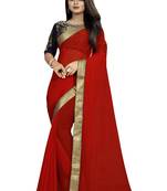 Red Plain Georgette Saree With Blouse