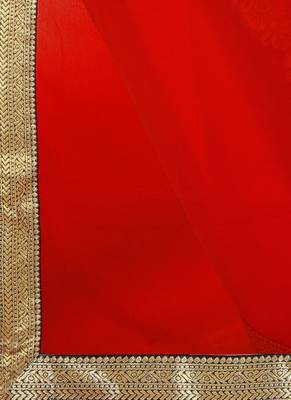 Red Plain Georgette Saree With Blouse 5