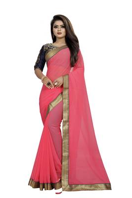 Pink Plain Georgette Saree With Blouse 1