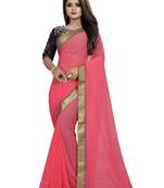 Pink Plain Georgette Saree With Blouse