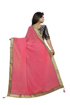 Pink Plain Georgette Saree With Blouse 2