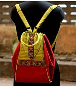 Maroon And Yellow Green Coloured Mashru Silk College Bag