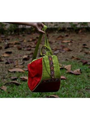 Maroon And Yellow Green Coloured Mashru Silk College Bag 2