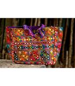 Aari Worked Foil Patched Purple Colored Banjara Tote Bag With Non Adjustable Dori