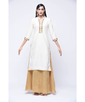 White Floral Print Cotton Stitched Kurta Sets 1